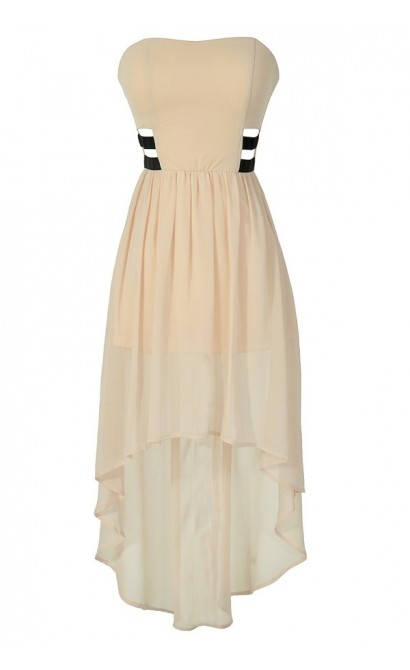Angel Eyes Cream and Black Banded High Low Dress